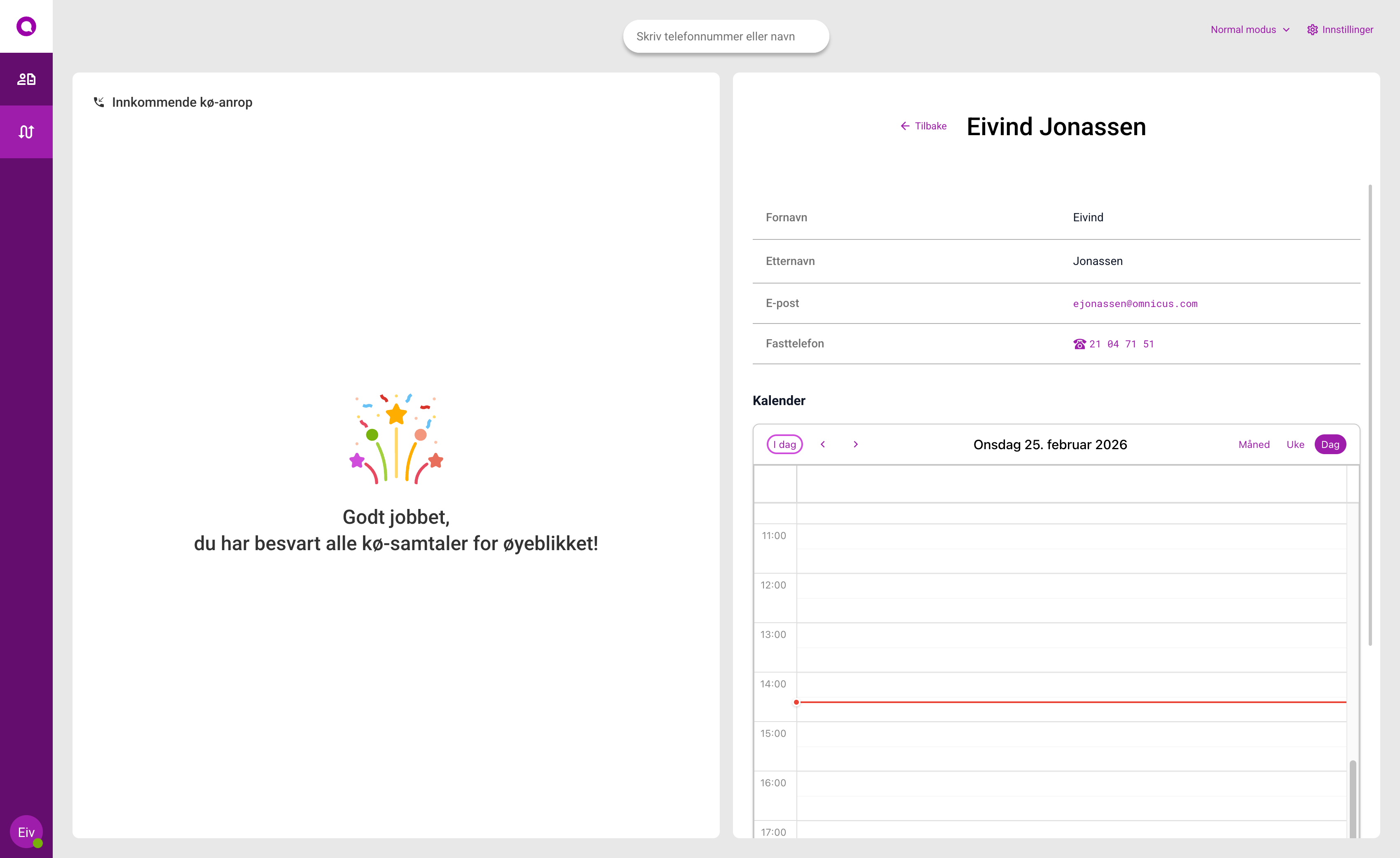Kontaktdetaljer med kalender