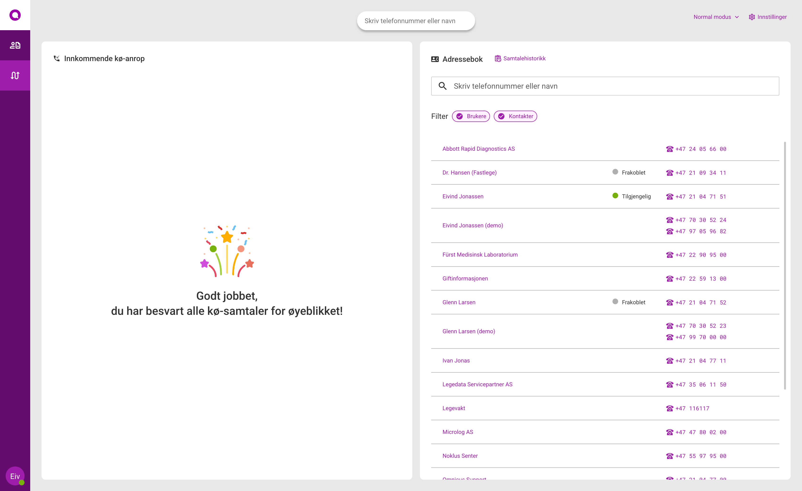 Adressebok med søk og filter