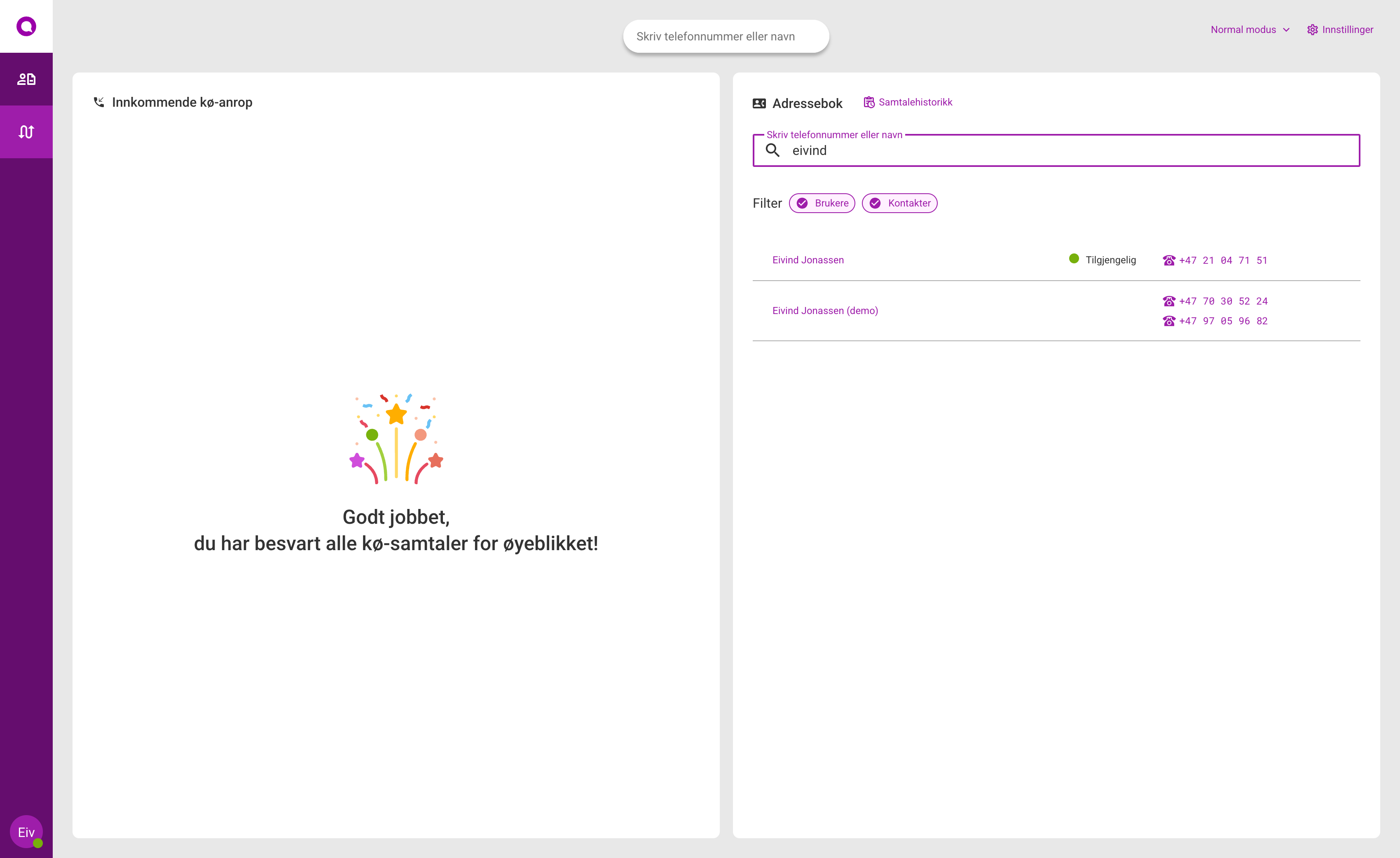 Søkefelt i adresseboken