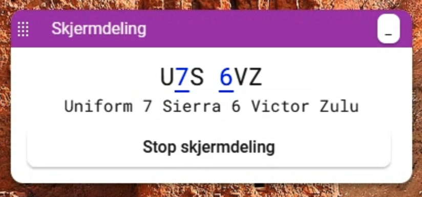 Del kode eller lenke for skjermdeling